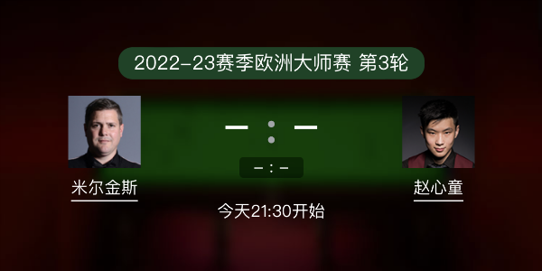 欧洲大师赛第3轮 米尔金斯vs赵心童赛事前瞻和交手记录